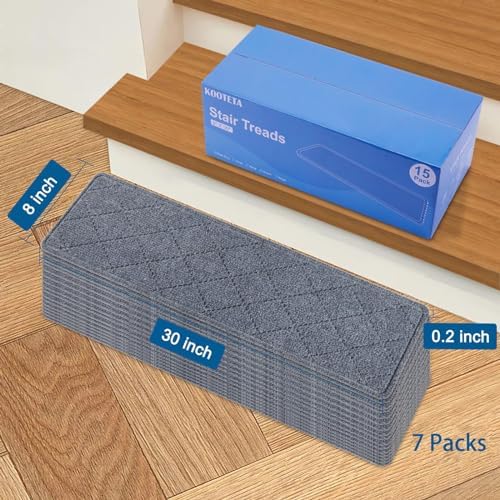 Stair Treads for Wooden Steps Indoor, KOOTETA 15 Pack 8" X 30" Non Slip Carpet Stair Treads with Reusable Adhesive for Kids Elders and Dogs, Surface Polyester TPR Backing Stair Runner Rugs, Dark Grey - Image 2