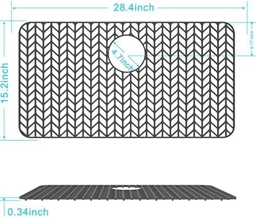 GUUKIN Sink Protectors for Kitchen Sink - 28.4"x 15.2" Silicone Kitchen Sink Mat Grid for Bottom of Farmhouse Stainless Steel Porcelain Sink with Rear Drain(Grey), 2815B - Image 4