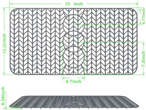GUUKIN Sink Protectors for Kitchen Sink - 29"x 15.35" Silicone Kitchen Sink Mat Grid for Bottom of Farmhouse Stainless Steel Porcelain Sink with 3 Reserved Holes(Grey) - Image 3
