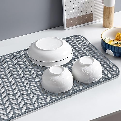 GUUKIN Sink Protectors for Kitchen Sink - 29"x 15.35" Silicone Kitchen Sink Mat Grid for Bottom of Farmhouse Stainless Steel Porcelain Sink with 3 Reserved Holes(Grey) - Image 4
