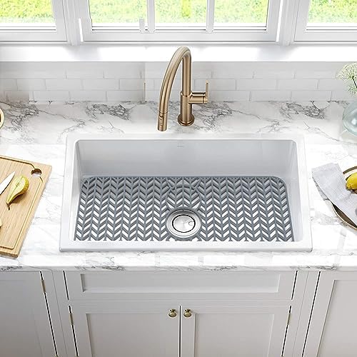 GUUKIN Sink Protectors for Kitchen Sink - 29"x 15.35" Silicone Kitchen Sink Mat Grid for Bottom of Farmhouse Stainless Steel Porcelain Sink with 3 Reserved Holes(Grey) - Image 5