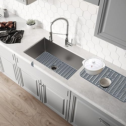 GUUKIN Sink Protectors for Kitchen Sink - 29"x 15.35" Silicone Kitchen Sink Mat Grid for Bottom of Farmhouse Stainless Steel Porcelain Sink with 3 Reserved Holes(Grey) - Image 7