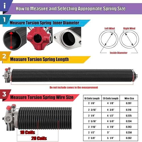 Garage Door Torsion Springs with Non-Slip Winding Bars, Oil-Free Electrophoretic Coated Coil 2-Inch Diameter Spring Set, 1 Pair, 207 X 2'' X 22'' - Image 3
