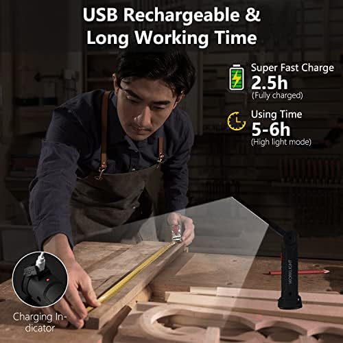 Working Light Portable, Rechargeable Work Lights with Magnetic Base Hanging Hook,360° Rotate 5 Modes,COB LED 800 Lumens Foldable Inspection Light for Car Repair, Grill and Outdoor Use(2pack) - Image 5