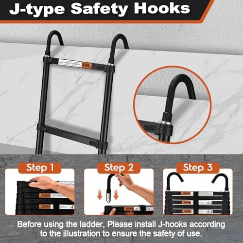 Telescoping Ladder, SocTone 12.5 FT Aluminum Lightweight Extension Ladder with 2 Triangle Stabilizers, Heavy Duty 330lbs Max Capacity, Collapsible Ladder with Hooks for RV or Outdoor Work - Image 5