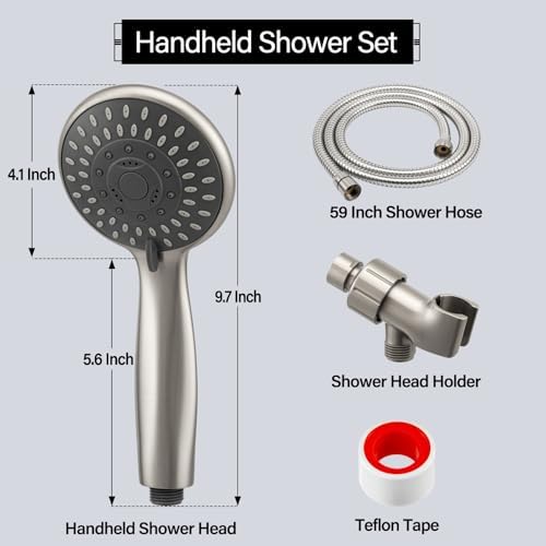 Briout Shower Head with Handheld, 5-Settings Showerhead High Pressure Powerful Water Spray Shower Head Set with 59 Inch Stainless Steel Hose and Bracket, Brushed Nickel - Image 6