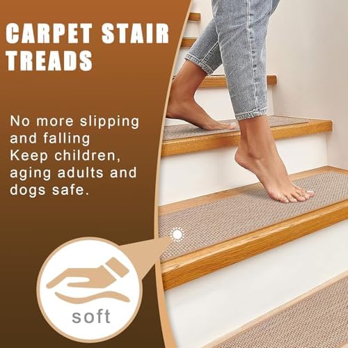 Stair Treads for Wooden Steps Indoor,8" X 30" (15 in Pack) Carpet Stair Treads for Wood Stairs, Machine Washable Stair Runners for Kids Elders and Pets,Beige - Image 4