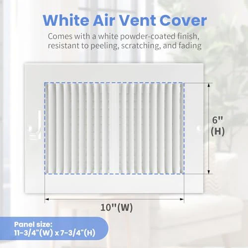 10 x 6 Inch [Duct Opening] Air Vent Covers for Wall or Ceiling - High Airflow 2 Way Steel Ventilation - Adjustable Wall/Ceiling Register, 11-3/4 Inch x 7-3/4 Inch [Overall Dimensions] - Image 2
