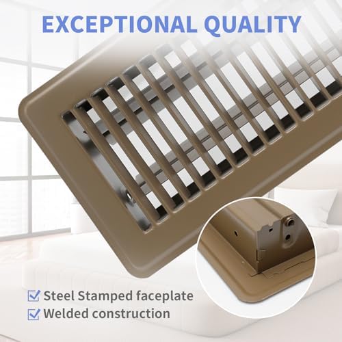 4" x 10" Floor Register 2 Pack - Heavy Duty Steel Walkable Floor Vents - Easy Adjust Air Supply Lever - Vent Covers for Home (Brown) - Image 2