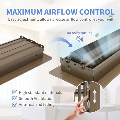 4" x 10" Floor Register 2 Pack - Heavy Duty Steel Walkable Floor Vents - Easy Adjust Air Supply Lever - Vent Covers for Home (Brown) - Image 4