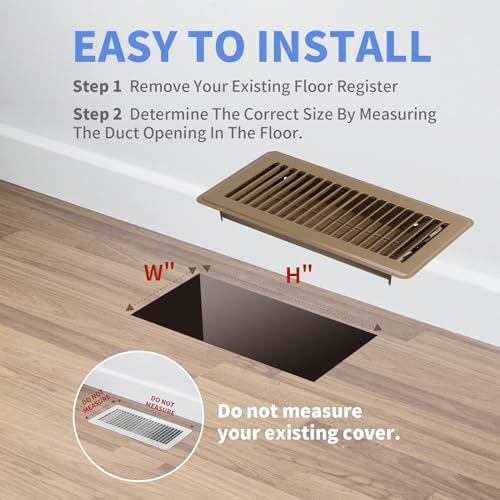 4" x 10" Floor Register 2 Pack - Heavy Duty Steel Walkable Floor Vents - Easy Adjust Air Supply Lever - Vent Covers for Home (Brown) - Image 6