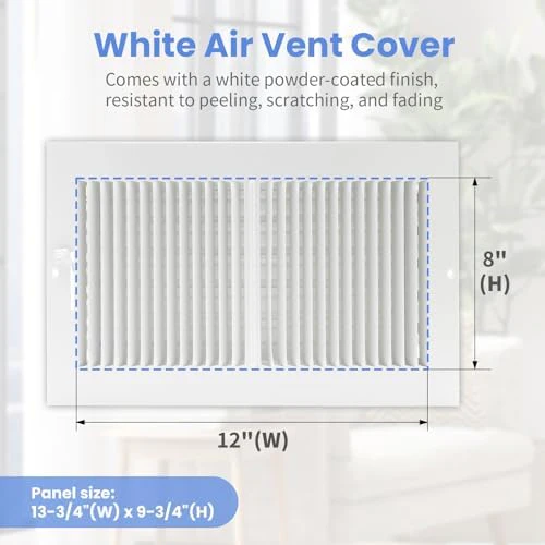 12 x 8 Inch [Duct Opening] Air Vent Covers for Wall or Ceiling - High Airflow 2 Way Steel Ventilation - Adjustable Wall/Ceiling Register, 13-3/4 Inch x 9-3/4 Inch [Overall Dimensions] - Image 2