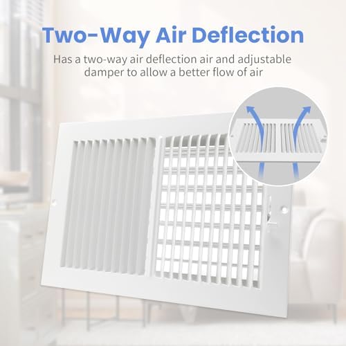12 x 8 Inch [Duct Opening] Air Vent Covers for Wall or Ceiling - High Airflow 2 Way Steel Ventilation - Adjustable Wall/Ceiling Register, 13-3/4 Inch x 9-3/4 Inch [Overall Dimensions] - Image 4