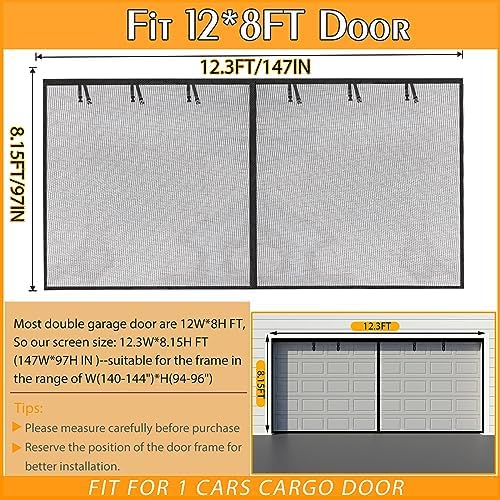 Garage Screen Doors for 1 car garage-12x8FT Fiberglass Durable Heavy Duty Magnetic Garage Door Screen Retractable Hands Free with 6 Roll Up Starps for Patio Workshop Home Gym Sun Room - Image 2