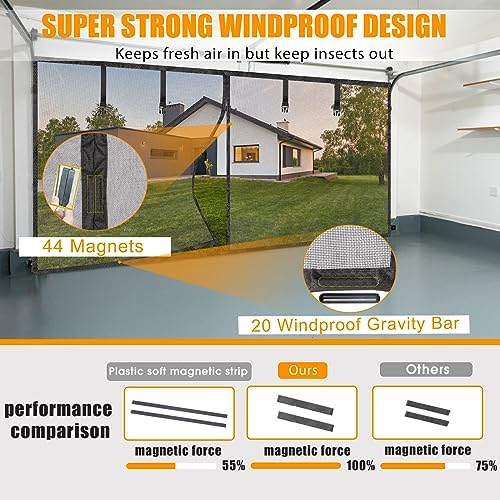 Garage Screen Doors for 2 car garage-18x7FT Fiberglass Durable Heavy Duty Magnetic Garage Door Screen Retractable Hands Free with 6 Roll Up Straps for Patio Workshop Home Gym Sun Room - Image 3