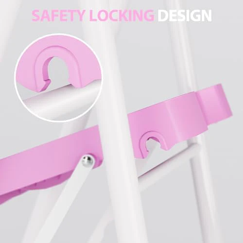 KINGRACK 3 Step Ladder, Sturdy Step Stool with Handrail, Anti-Slip Wide Pedals, 900lbs Foldable Step Stool for Home, Garage, Garden, Household, Large Loading Capacity, Pink - Image 5