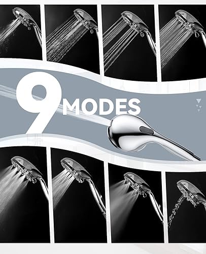 JDO Shower Head with Handheld, High Pressure Handheld Shower Head 9 Settings, Detachable Shower Head Set with Stainless Steel Hose and Shower Bracket (Chrome) - Image 3