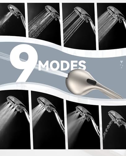 JDO Shower Head with Handheld, High Pressure Handheld Shower Head 9 Settings, Detachable Shower Head Set with Stainless Steel Hose and Shower Bracket (Brushed Nickel) - Image 3