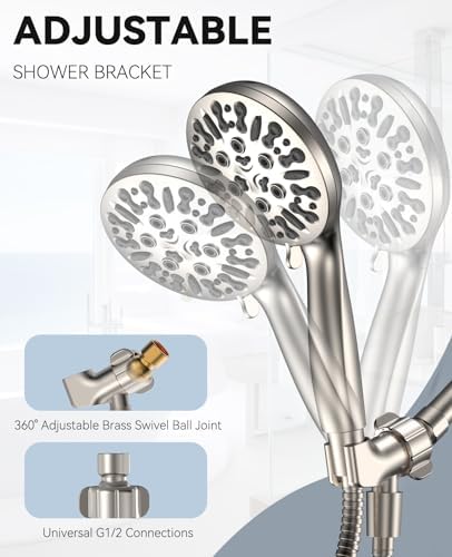 JDO Shower Head with Handheld, High Pressure Handheld Shower Head 9 Settings, Detachable Shower Head Set with Stainless Steel Hose and Shower Bracket (Brushed Nickel) - Image 4