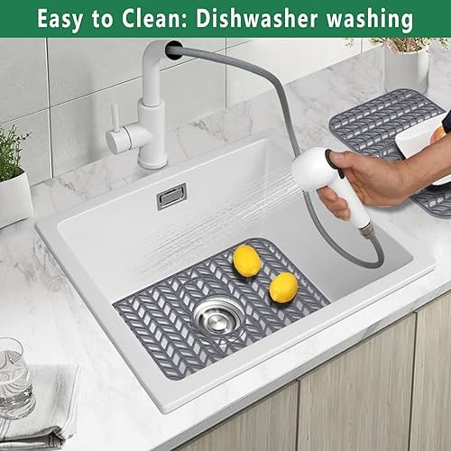GUUKIN Sink Protectors for Kitchen Sink 19x13 & 24x12.5 & 13x11 & 26x14 & 28x14 & 29x15, Large Silicone Mats Grid for Bottom of Farmhouse Stainless Steel (19x12.5 with 3 Reserved Holes) - Image 5