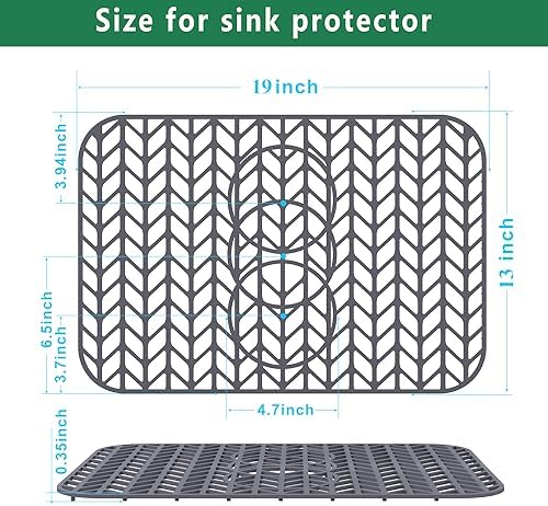 GUUKIN Sink Protectors for Kitchen Sink 19x13 & 24x12.5 & 13x11 & 26x14 & 28x14 & 29x15, Large Silicone Mats Grid for Bottom of Farmhouse Stainless Steel (19x12.5 with 3 Reserved Holes) - Image 7