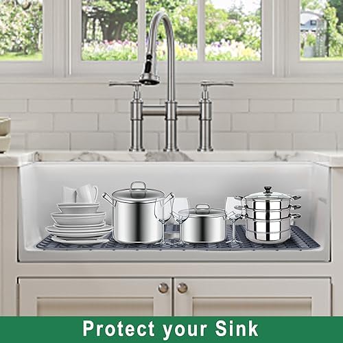 GUUKIN Sink Protectors for Kitchen Sink 19x13 & 24x12.5 & 13x11 & 26x14 & 28x14 & 29x15, Large Silicone Mats Grid for Bottom of Farmhouse Stainless Steel (24x12.5 with 3 Reserved Holes) - Image 4