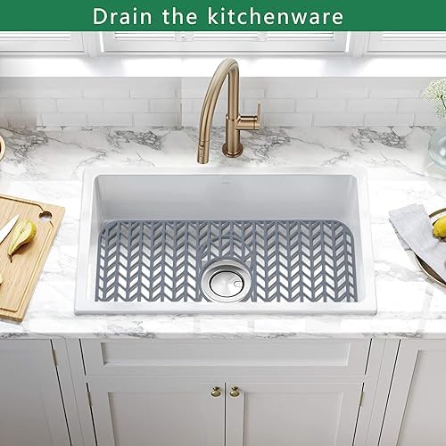 GUUKIN Sink Protectors for Kitchen Sink 19x13 & 24x12.5 & 13x11 & 26x14 & 28x14 & 29x15, Large Silicone Mats Grid for Bottom of Farmhouse Stainless Steel (24x12.5 with 3 Reserved Holes) - Image 5