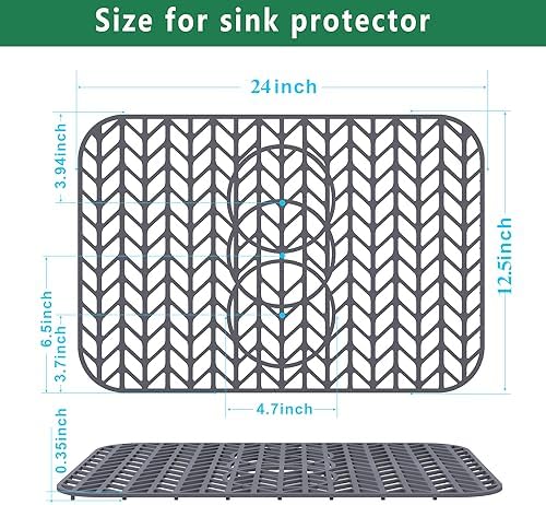 GUUKIN Sink Protectors for Kitchen Sink 19x13 & 24x12.5 & 13x11 & 26x14 & 28x14 & 29x15, Large Silicone Mats Grid for Bottom of Farmhouse Stainless Steel (24x12.5 with 3 Reserved Holes) - Image 7