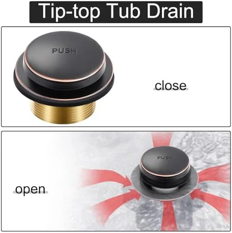 Oil Rubbed Bronze Bathtub Drain Tip-Toe Tub Trim Set with Two-Hole Overflow Faceplate Bathroom Tub Drains Replacement Conversion Kit - Image 3