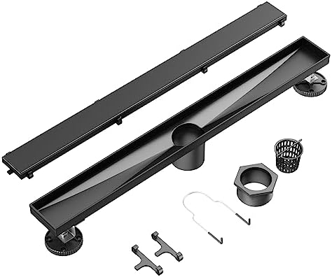 Neodrain 24 in Matte Black Linear Shower Drain- with 2-in-1 Flat & Tile Insert Cover, 304 Stainless Steel Rectangle Shower Floor Drain,Floor Shower Drain - Image 3