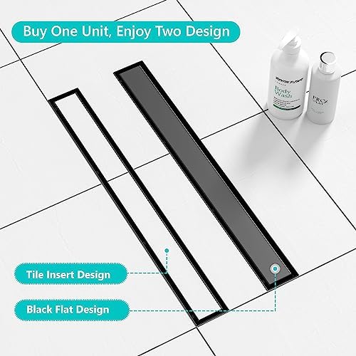 Neodrain 24 in Matte Black Linear Shower Drain- with 2-in-1 Flat & Tile Insert Cover, 304 Stainless Steel Rectangle Shower Floor Drain,Floor Shower Drain - Image 5