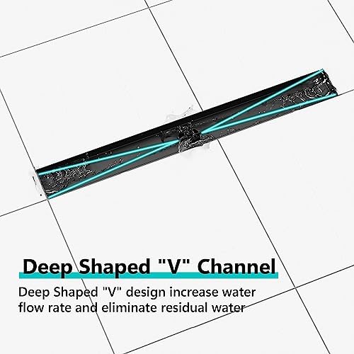 Neodrain 24 in Matte Black Linear Shower Drain- with 2-in-1 Flat & Tile Insert Cover, 304 Stainless Steel Rectangle Shower Floor Drain,Floor Shower Drain - Image 7
