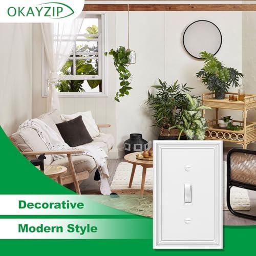White Decorative Single Toggle Light Switch Covers Wall Plate, Natural Material Switch Plate Covers - Modern Style (1 Gang Toggle 4 Pack) - Image 4