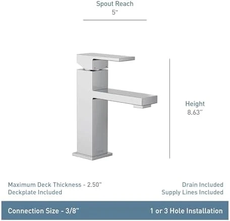 Moen Revyl Spot Resist Nickel One-Handle Single Hole Modern Bathroom Sink Faucet with Optional Deckplate and Spring Loaded Drain Assembly, 84771SRN - Image 3