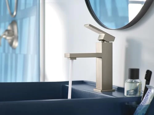 Moen Revyl Spot Resist Nickel One-Handle Single Hole Modern Bathroom Sink Faucet with Optional Deckplate and Spring Loaded Drain Assembly, 84771SRN - Image 7