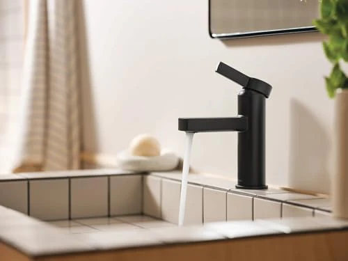 Moen Beric Matte Black Modern One-Handle Single Hole Bathroom Faucet with Drain Assembly and Optional Deckplate for Your Bath Sink, 84774BL - Image 6