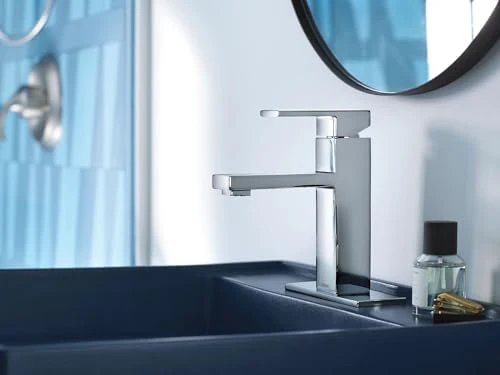 Moen Revyl Chrome One-Handle Single Hole Modern Bathroom Sink Faucet with Optional Deckplate and Spring Loaded Drain Assembly, 84771 - Image 5