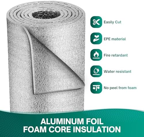 Window Insulation for Summer Heat, Reflective Insulation Roll 48 in X 10 Feet, Double-Sided Aluminum Foam Core Radiant Barrier Kit with Tape for RV Windows Garage Door - Image 5