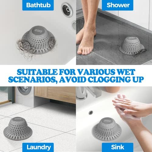 zaa Bathtub Drain Hair Catcher, Silicone Collapsible 3 Pack Drain Protector for Pop-Up and Regular Drains of Shower, Bathtub, Tub, Bathroom, Sink, Black Grey Blue - Image 2