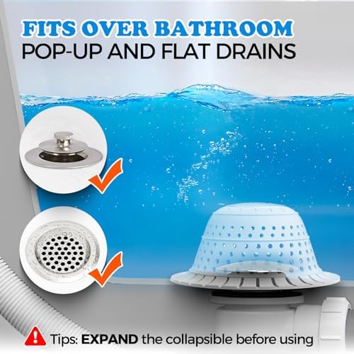 zaa Bathtub Drain Hair Catcher, Silicone Collapsible 3 Pack Drain Protector for Pop-Up and Regular Drains of Shower, Bathtub, Tub, Bathroom, Sink, Black Grey Blue - Image 3