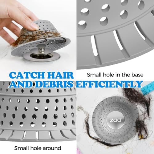zaa Bathtub Drain Hair Catcher, Silicone Collapsible 3 Pack Drain Protector for Pop-Up and Regular Drains of Shower, Bathtub, Tub, Bathroom, Sink, Black Grey Blue - Image 4