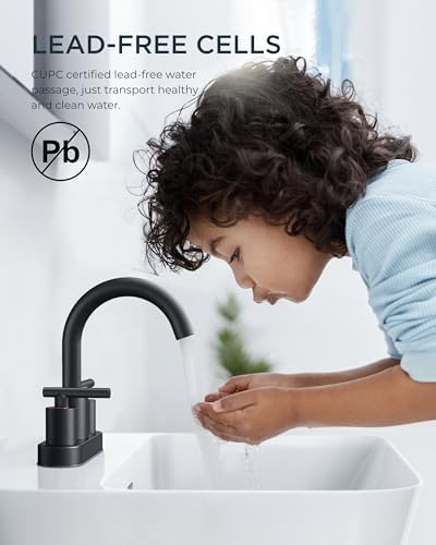 FORIOUS 4 Inch Centerset Bathroom Faucet Black 2 Hole, Two Handle Matte Black Faucet for Bathroom Sink with Metal Dain, 24" Supply Line, and 360° Rotating Spout of 4" Vanity - Image 2