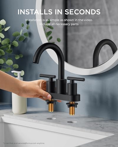 FORIOUS 4 Inch Centerset Bathroom Faucet Black 2 Hole, Two Handle Matte Black Faucet for Bathroom Sink with Metal Dain, 24" Supply Line, and 360° Rotating Spout of 4" Vanity - Image 7