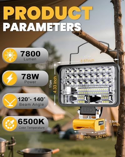 Cordless for Dewalt 20V Max LED Work Light, LIVOWALNY 78W 7800LM 5" 20V Battery Flashlights with USB & Type-C & Low Voltage Protection & 140° Pivoting Head for Emergency, Outdoors and Job Site Light - Image 2