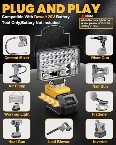 Cordless for Dewalt 20V Max LED Work Light, LIVOWALNY 78W 7800LM 5" 20V Battery Flashlights with USB & Type-C & Low Voltage Protection & 140° Pivoting Head for Emergency, Outdoors and Job Site Light - Image 6