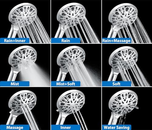 2-in-1 Shower Head with Handheld Combo: 2.5GPM Rainfall Shower Head & Handheld Shower Head Use Together or Alone, 9 Spray Settings Hand Held Shower Head with Hose, Shower Trim Systems - Image 4