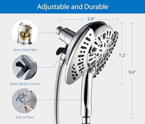2-in-1 Shower Head with Handheld Combo: 2.5GPM Rainfall Shower Head & Handheld Shower Head Use Together or Alone, 9 Spray Settings Hand Held Shower Head with Hose, Shower Trim Systems - Image 5