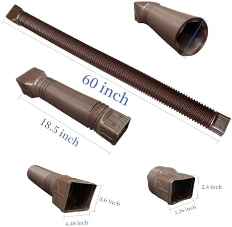 2 Pack Flexible Rain Gutter Downspout Extensions,Drain Downspout Extender,Gutter Extension Flexible,Down Spout Drain Extension Pipes,Extendable from 21 to 60 Inches (Brown) - Image 3