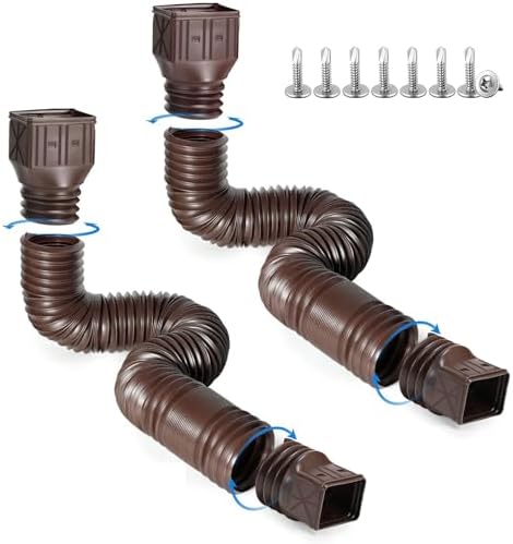 2 Pack Flexible Rain Gutter Downspout Extensions,Drain Downspout Extender,Gutter Extension Flexible,Down Spout Drain Extension Pipes,Extendable from 21 to 60 Inches (Brown) - Image 7