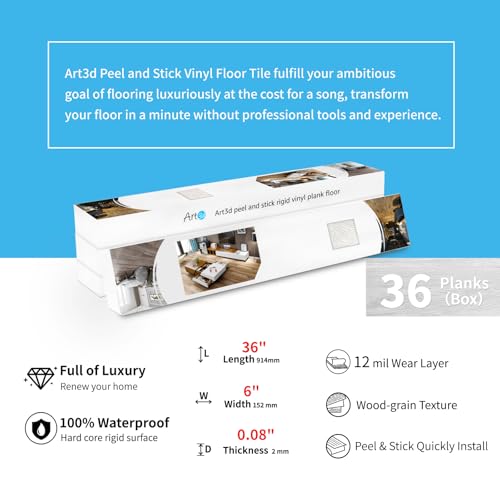 Art3d 36-Pack Peel and Stick Luxury Vinyl Flooring Tiles, 54 Sq. Ft Self Adhesive Wood Plank for Kitchen, Bedroom, Bathroom, Grey Ash - Image 6